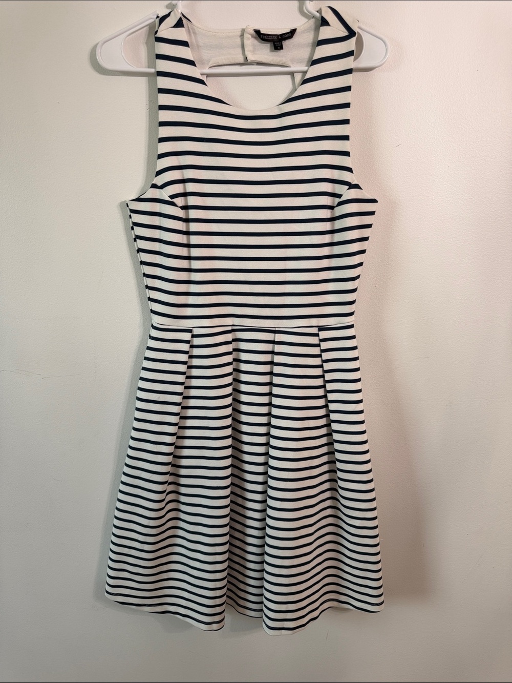 Felicity & Coco White and Navy Striped Sleeveless Fit-and-Flare Midi Dress